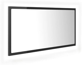 Magasfényű szürke akril LED-es fürdőszobatükör 90x8,5x37 cm