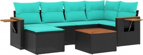 vidaXL 7 részes fekete polyrattan kerti ülőgarnitúra párnákkal
