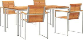 vidaXL Kert étkező szett 5 pcs Barna Tömör Akácfa