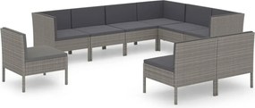vidaXL 9 részes szürke polyrattan kertibútor-garnitúra párnákkal