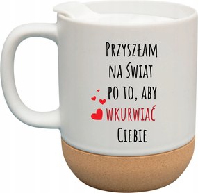 Fehér Bögre Fedéllel És Parafa Aljjal Ajándék A Világra Jött