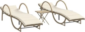 vidaXL 2 db bézs polyrattan napozóágy asztallal