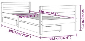 tömör fenyőfa gyerekágy keret fiókkal 90x190 cm