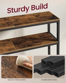 Konzolasztal, 2-szintes, keskeny, rusztikus barna és tintafekete színben