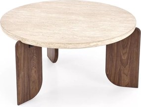 Manios dohányzóasztal 80 cm kerek - travertin / dió