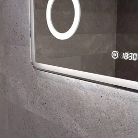 Fürdőszobai LED tükör 90x70cm | Páramentesítő - Kozmetikai tükör - Fényerő + színhőfok állítás - Digitális óra | Welland Luxury-Line G796