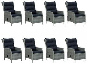 9 részes világosszürke polyrattan kültéri étkezőszett párnákkal