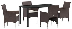 vidaXL Kert étkező szett párnával 5 pcs Barna polirattan