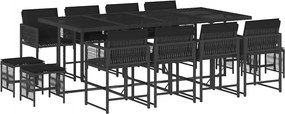 vidaXL 13 részes fekete polyrattan kerti ülőgarnitúra párnákkal