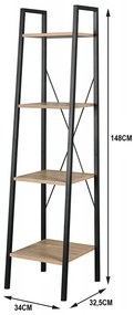 Intenso Home 4 szintes nyitott könyvespolc 34 x 148cm, döntött design, sonoma tölgy | Univerzális tároló állvány fém lábakkal