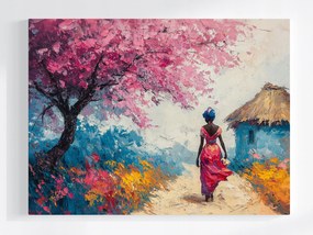 Vászonkép Canvas Tájkép Afrika Fa Virágok Nő Séta 80x60