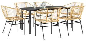 vidaXL 7 észes barna polyrattan üveg kerti étkezőgarnitúra