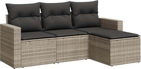 vidaXL 4 részes világosszürke polyrattan kerti ülőgarnitúra párnákkal