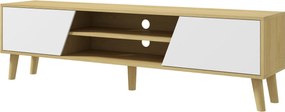 HOMCOM TV állvány szórakoztató központ 2 ajtóval, 2 polccal és 5 fa lábbal 65 hüvelykes TV-hez, 150x30x42 cm, Tölgy | Aosom