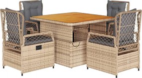 vidaXL 5 részes bézs polyrattan kerti étkezőgarnitúra párnákkal