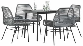 5 részes szürke polyrattan üveg kerti étkezőgarnitúra párnával