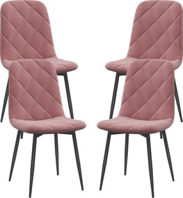 HOMCOM 4 db-os étkezőszék készlet háttámlás, bársonyszerű, modern kárpitos karosszék acél lábakkal étkezőbe, étkezőasztalhoz, rózsaszín | Aosom