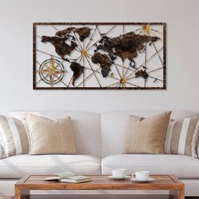 Fali dekoráció 120x60 cm világtérkép fém
