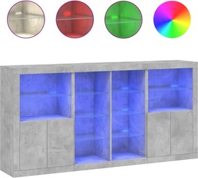 vidaXL betonszürke tálalószekrény LED-világítással 202 x 37 x 100 cm