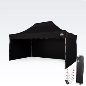 Professzionális reklám sátor 3x4,5m | Masszív ALU profil 1,8mm - plusz 3 oldalfal - Fekete
