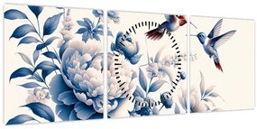 Kép - Kolibrik a virág felett (órával) (90x30 cm)