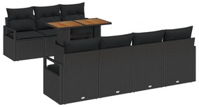 8 darabos kerti kanapé szett párnákkal, fekete poli rattan akáccal, 2 személyes kerti kanapé párnákkal, fekete poli rattan
