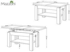 Mazzoni ASTORIA Artisan Tölgy/Antracit (Sötétszürke) - NYITHATÓ/MAGASÍTHATÓ DOHÁNYZÓASZTAL POLCOS ÉTKEZŐASZTAL ÉS DOHÁNYZÓASZTAL EGYBEN