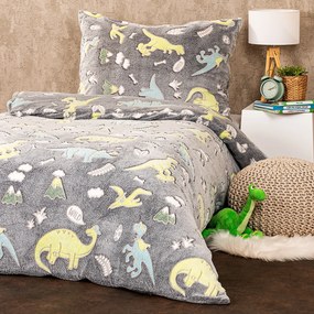 4Home Dino világító mikroflanel ágyneműhuzat, 140 x 200 cm, 70 x 90 cm