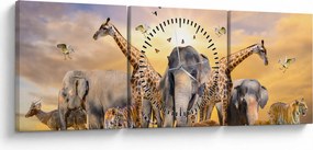 Kép - Afrikai állatok (órával) (90x30 cm)