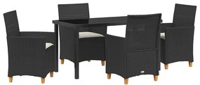 vidaXL Kert étkező szett 5 pcs Fekete polirattan