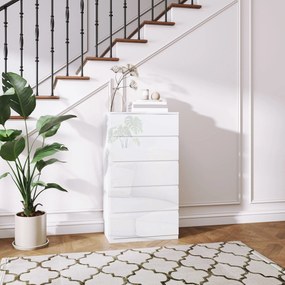 HOMCOM 5-Fiókos Szekrény Modern Hálószoba Fiókos Szekrény Antitip Designnal Nappaliba, Előszobába 55x33x100 cm Fényes Fehér | Aosom