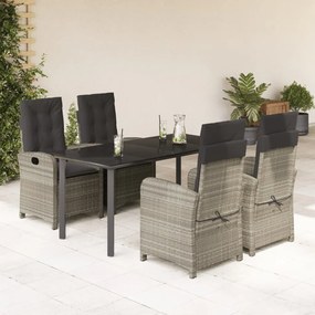 5részes világosszürke polyrattan kerti étkezőgarnitúra párnával