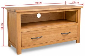 tömör tölgyfa TV-szekrény 90 x 35 x 48 cm