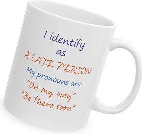 A nyomott mintás bögre úgy azonosítja magát, mint aki elkésett a későn érkezők számára