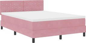 vidaXL LED Box Spring Ágy matracmal Rózsaszín 140 x 190 cm Bársony