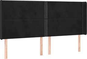 vidaXL fekete bársony fejtámla szárnyakkal 203x16x118/128 cm