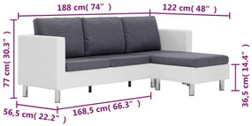 3 személyes fehér műbőr kanapé párnákkal