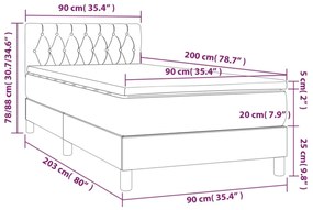 krémszínű szövet rugós és LED-es ágy matraccal 90x200 cm