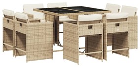 vidaXL 9 részes bézs polyrattan kerti étkezőgarnitúra párnákkal