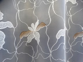 Mg Függöny 125/833 Fehér virágok Barna 300x250cm Kész Szalaggal M