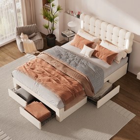 Kárpitozott ágy 140*200cm franciaágy 4 fiókos Led világítás