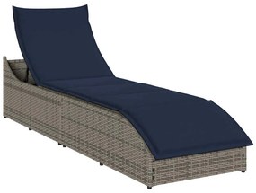 Összecsukható napozóágy párnával és tárolóval szürke polyrattan