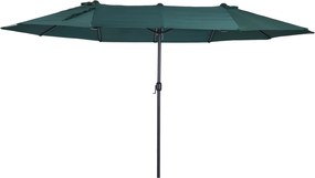 Outsunny Dupla Napernyő 455 x 265 cm, UV Védelem Napernyő Kurblival, Balkon Napernyő Strand Napernyő Szélálló Kurblis Napernyő, Sötétzöld | Aosom