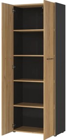 Antracitszürke-natúr színű ruhásszekrény tölgyfa dekorral 75x196x40 cm Podium – Germania