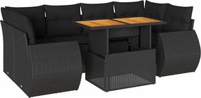 vidaXL 7 részes fekete polyrattan kerti ülőgarnitúra párnával