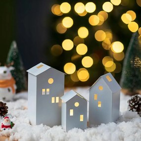 Karácsonyi lámpa házikó szett 3 db-os fém