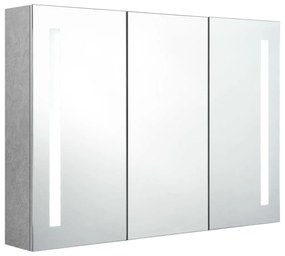 betonszürke LED-es tükrös fürdőszobaszekrény 89 x 14 x 62 cm