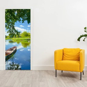 Fotótapéta ajtóra - Nyári folyó csónakkal (95x205cm)