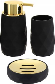 Tartozék szett Adagoló Bögre Szappantartó WC-hez Fekete-arany Glamour