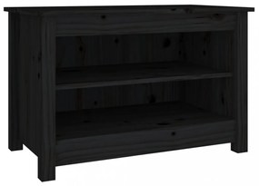 fekete tömör fenyőfa cipőtároló pad 70x38x45,5 cm